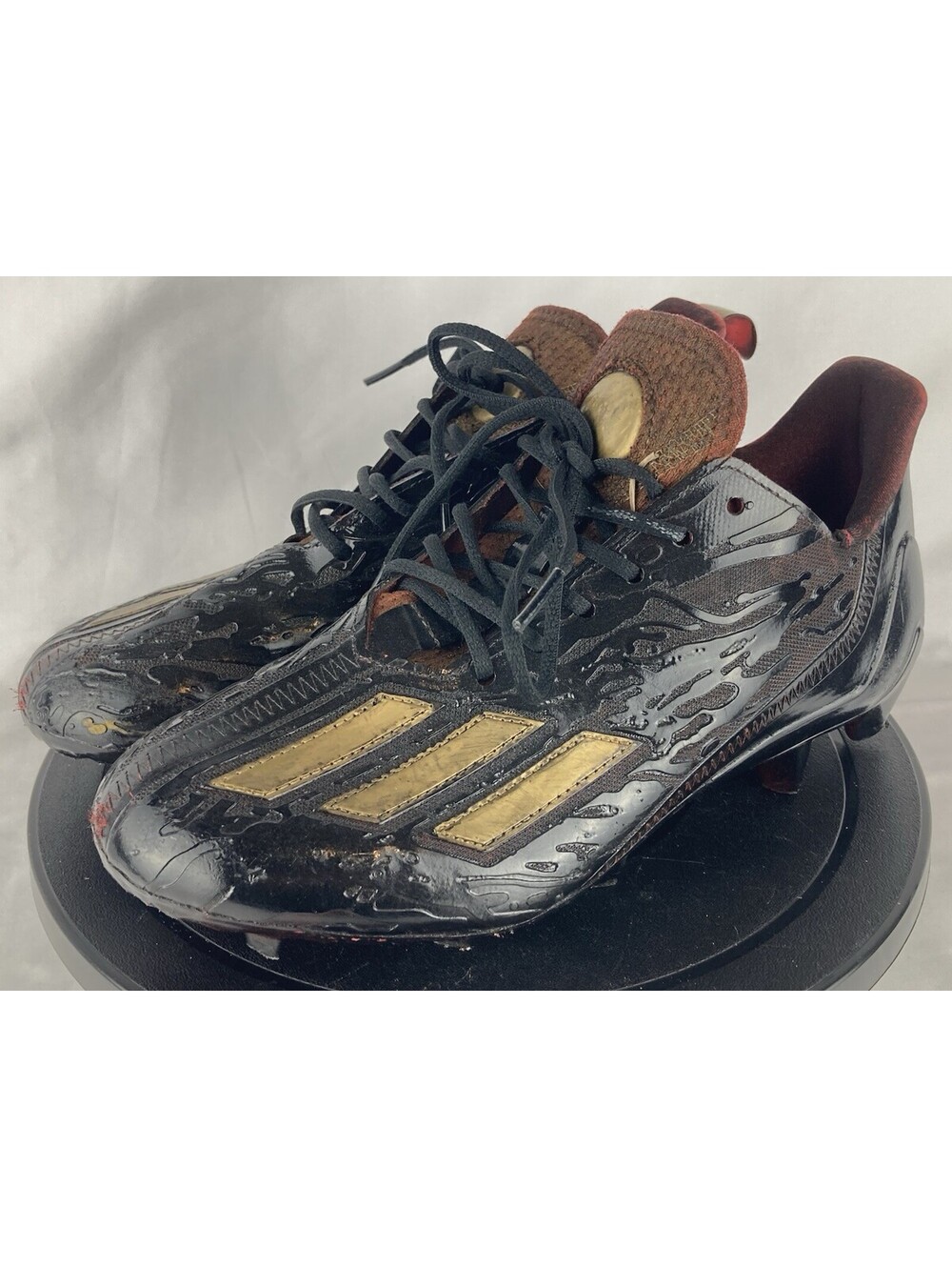 Men’s Size 6.5 Adidas Adizero Football Cleats Black Gold Flame IE7207 Molded